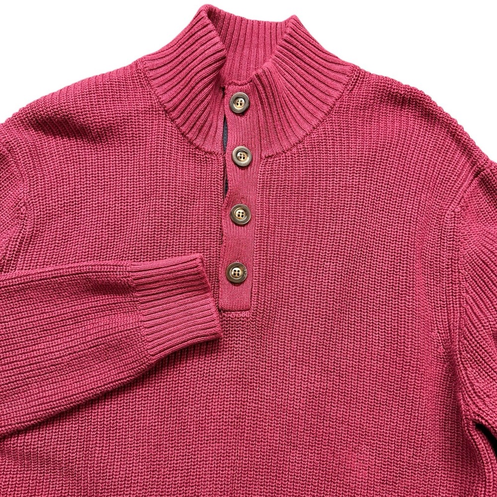 Collars & Co 1/4 Button Sweater Large Burgundy Kennebunkport Mock Neck Pullover